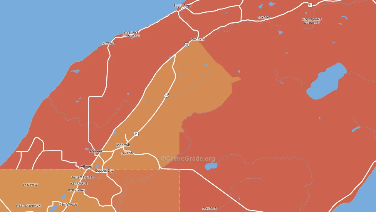Keweenaw County, MI Map of Robbery Rates