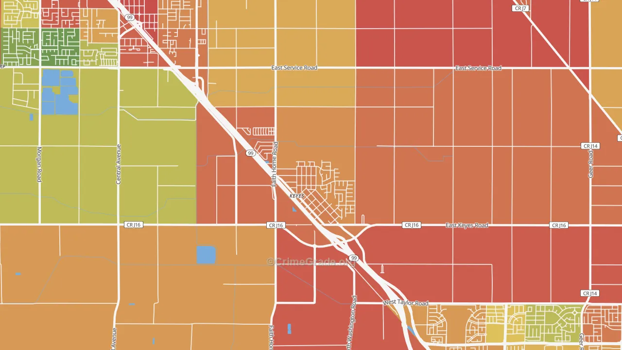 Keyes, CA Map of Robbery Rates
