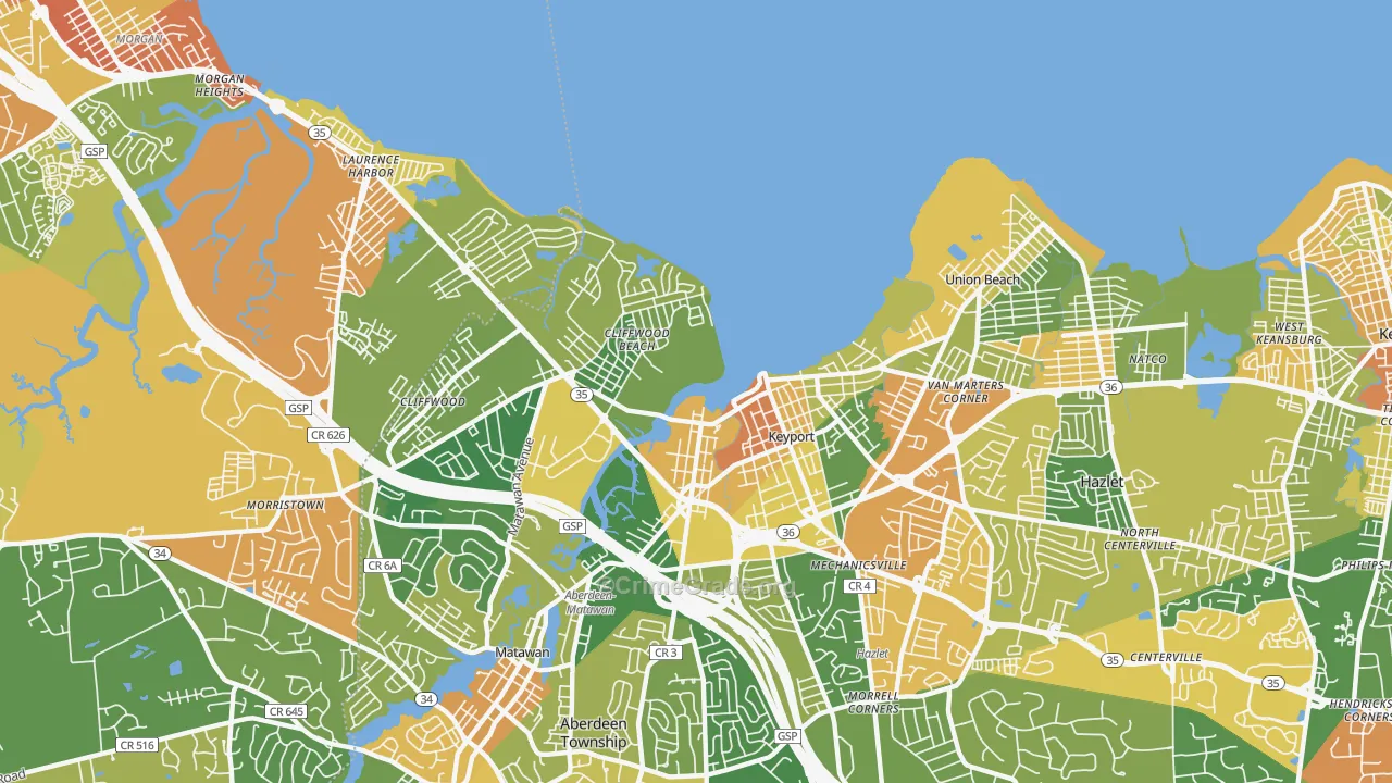Keyport, NJ Map of Robbery Rates