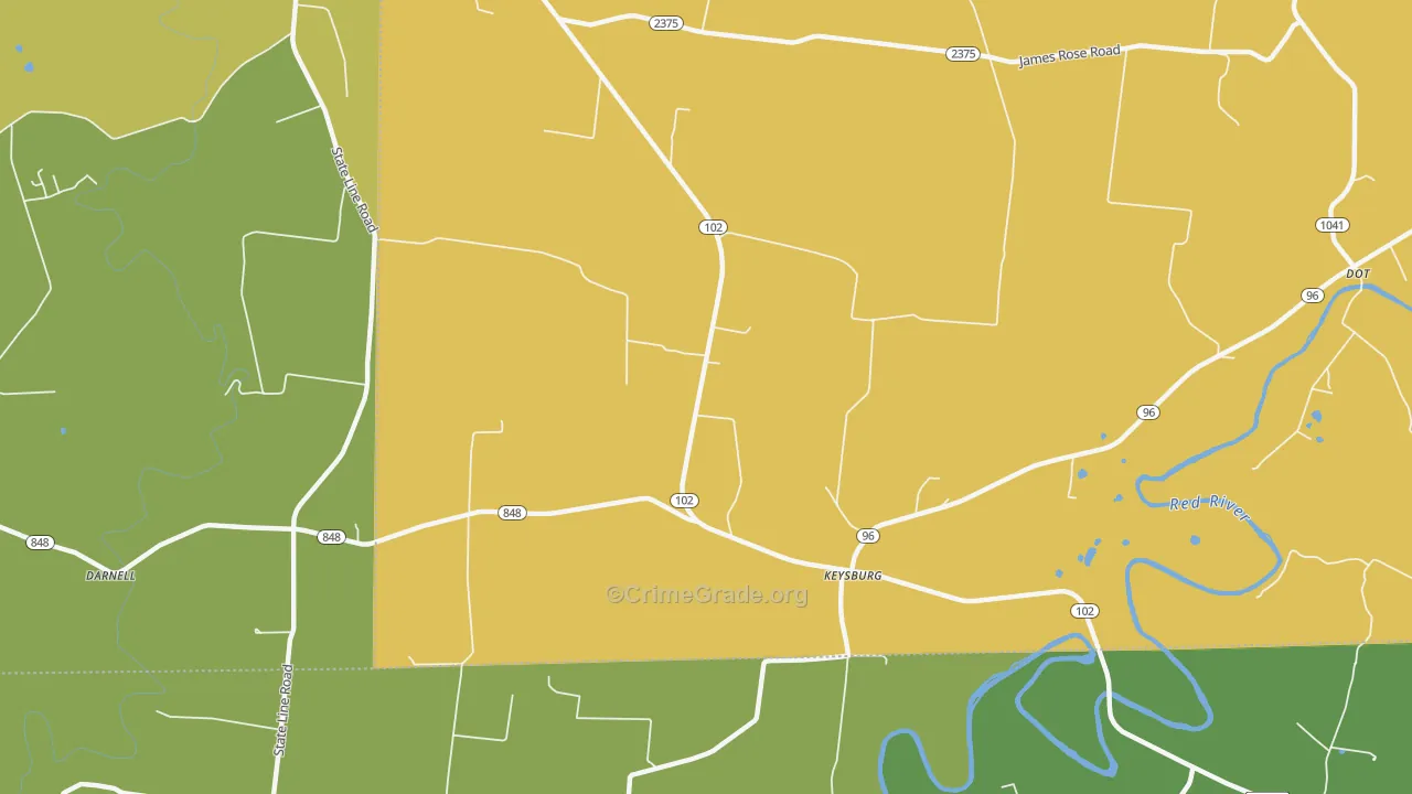 Keysburg, KY Map of Robbery Rates