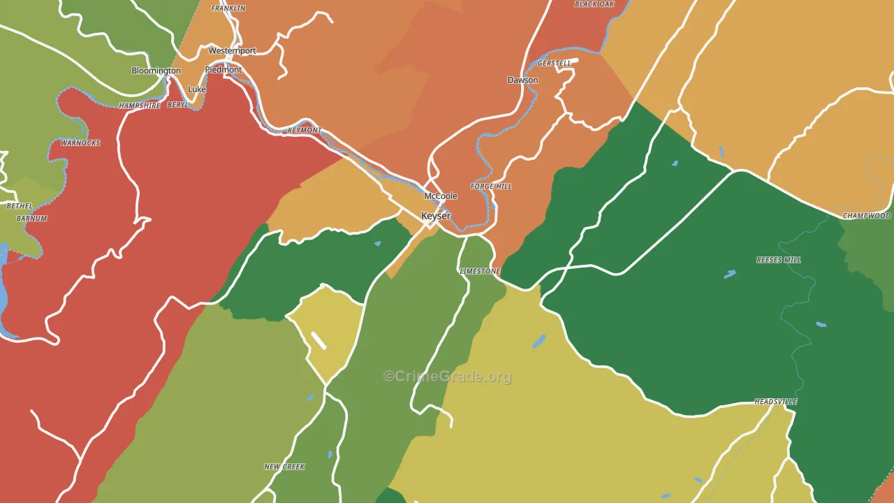 Keyser, WV Map of Robbery Rates