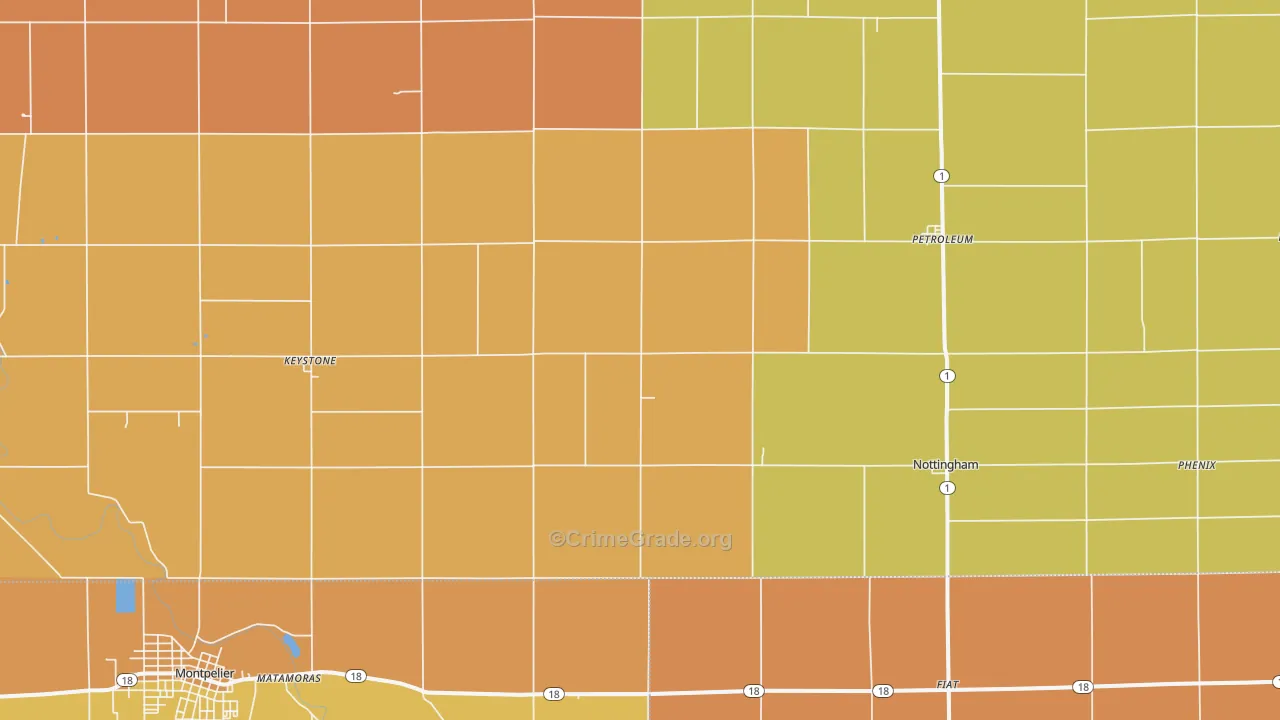 Keystone, IN Map of Robbery Rates