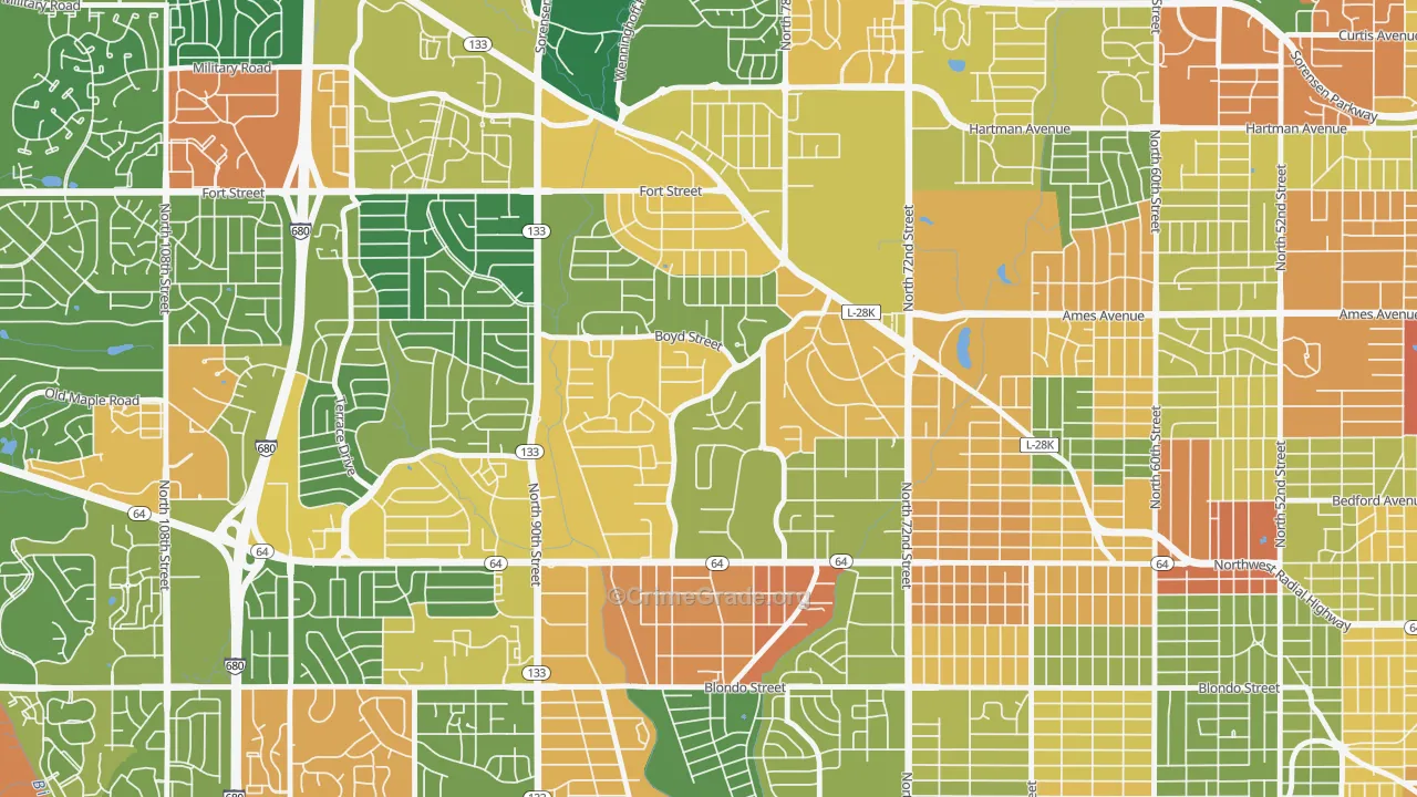 Keystone, Omaha, NE Map of Robbery Rates