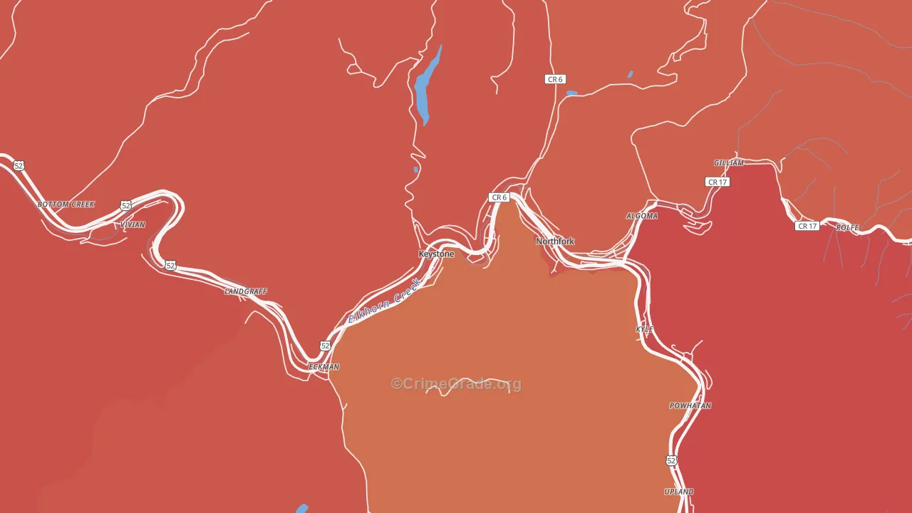 Keystone, WV Map of Robbery Rates