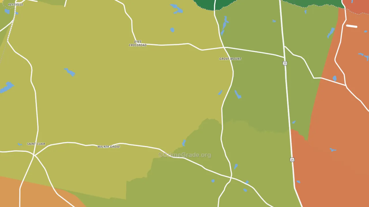 Keysville, GA Map of Robbery Rates