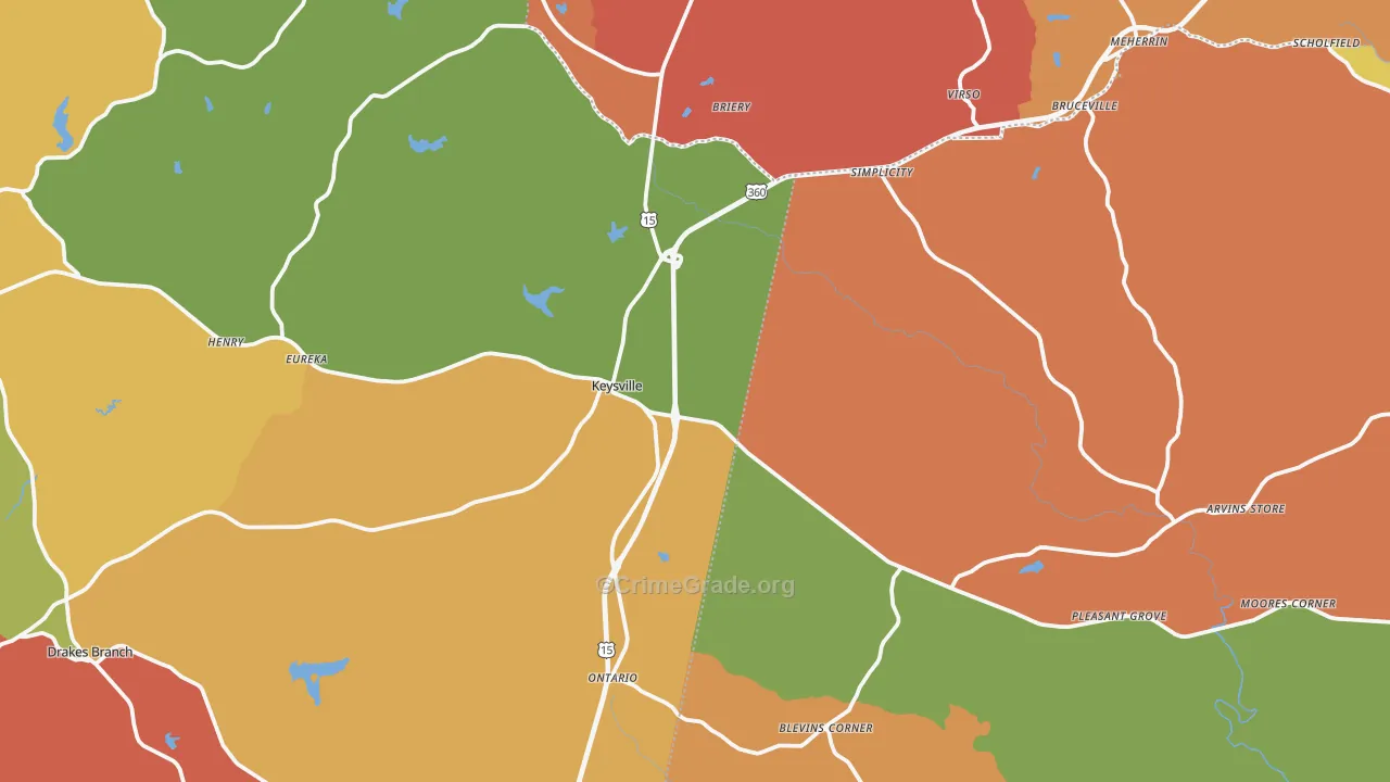 Keysville, VA Map of Robbery Rates