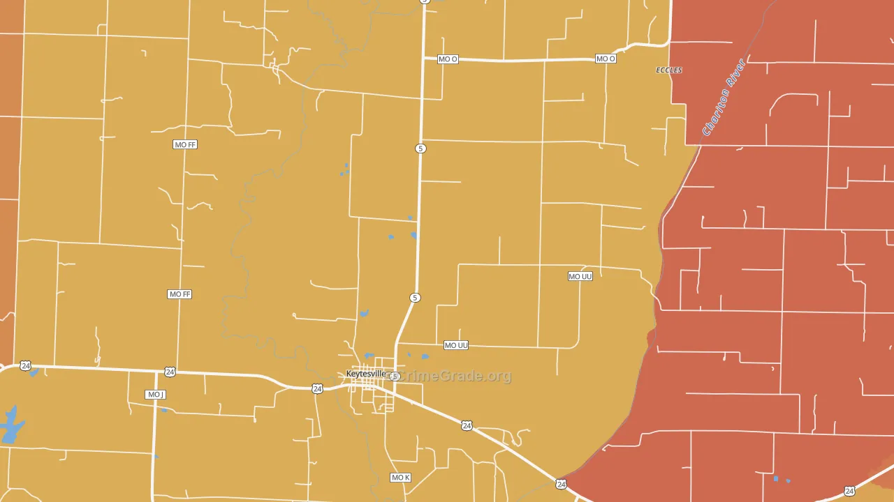 Keytesville, MO Map of Robbery Rates