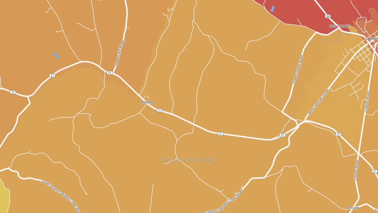Khedive, PA Map of Robbery Rates