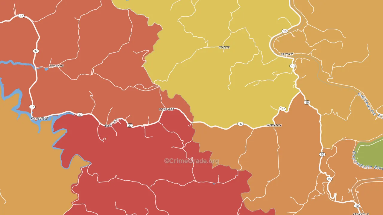 Kiahsville, WV Map of Robbery Rates