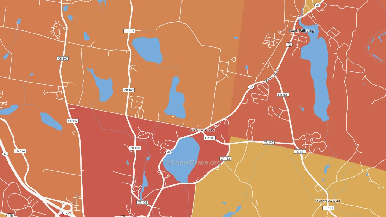 Kiamesha Lake, NY Map of Robbery Rates