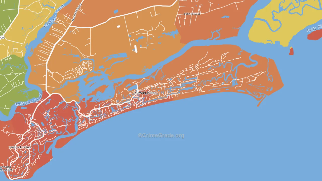 Kiawah Island, SC Map of Robbery Rates