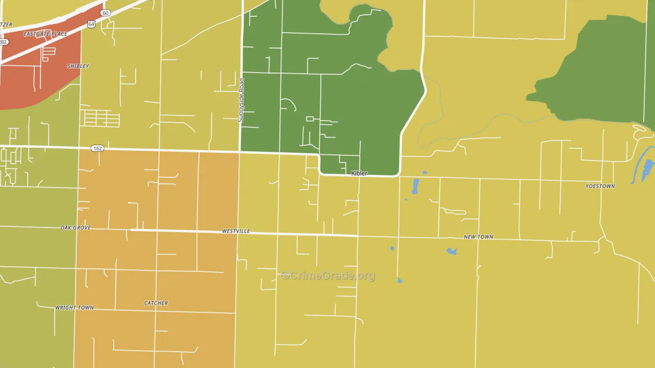 Kibler, AR Map of Robbery Rates