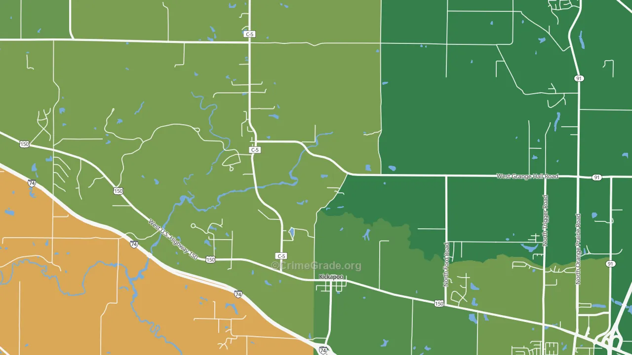 Kickapoo, IL Map of Robbery Rates