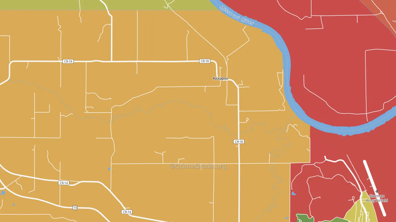 Kickapoo, KS Map of Robbery Rates