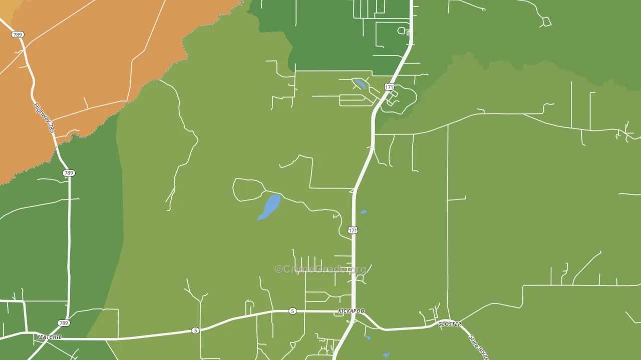Kickapoo, LA Map of Robbery Rates