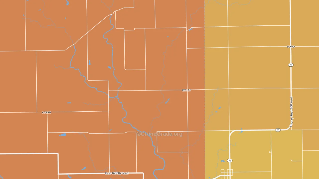 Kidley, IL Map of Robbery Rates