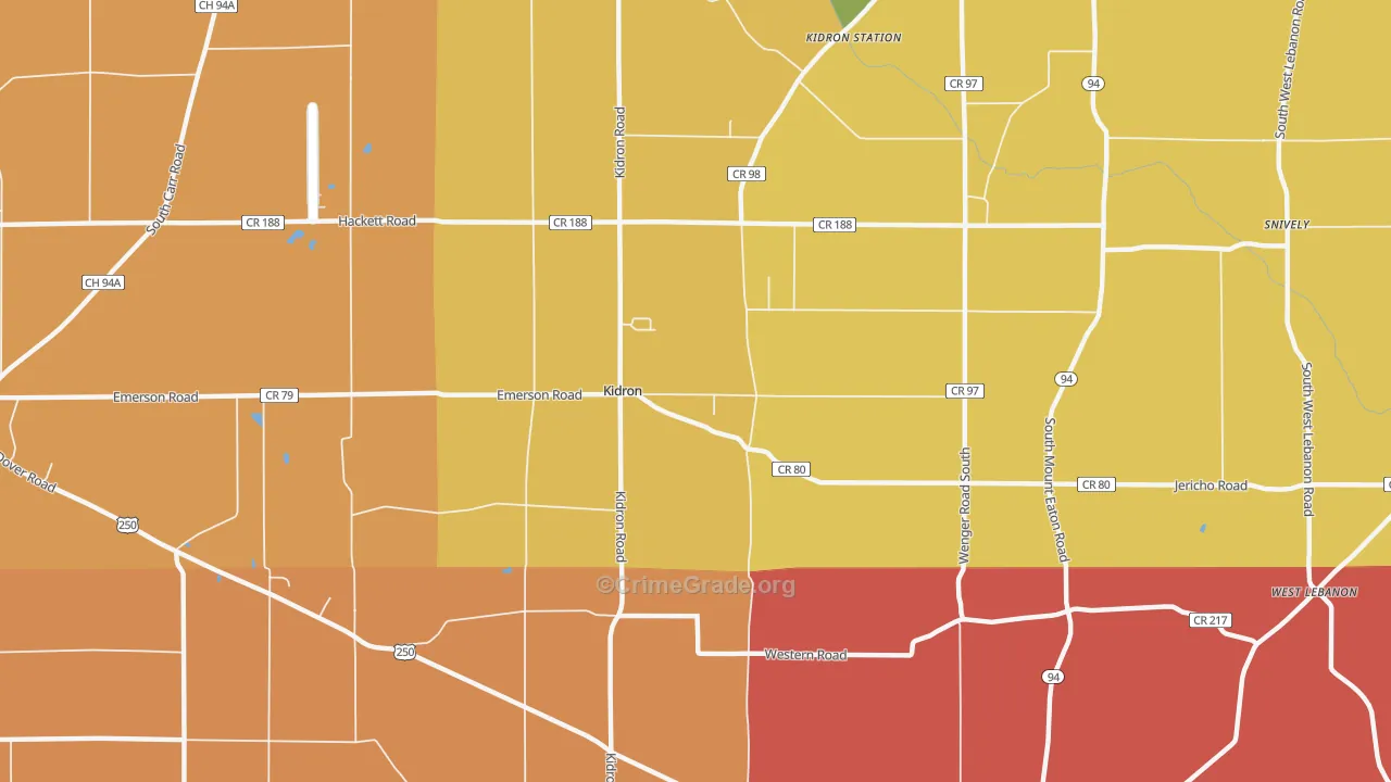 Kidron, OH Map of Robbery Rates