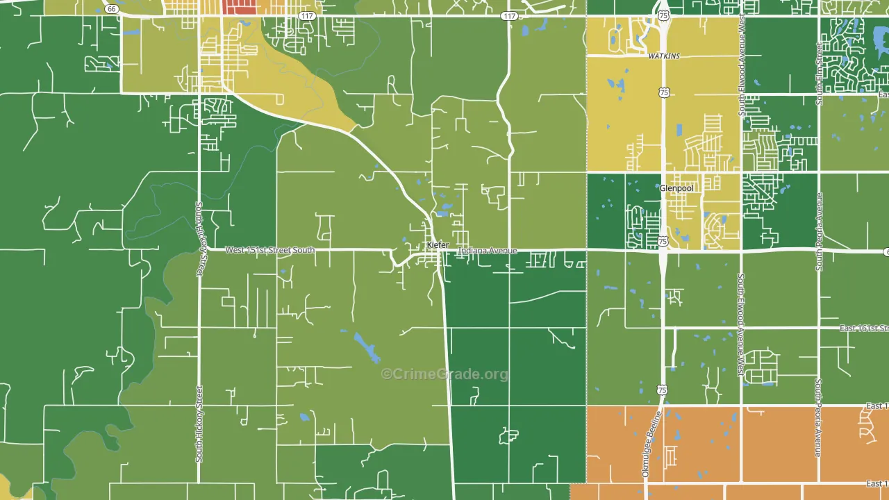 Kiefer, OK Map of Robbery Rates