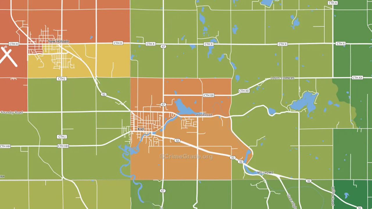 Kiel, WI Map of Robbery Rates
