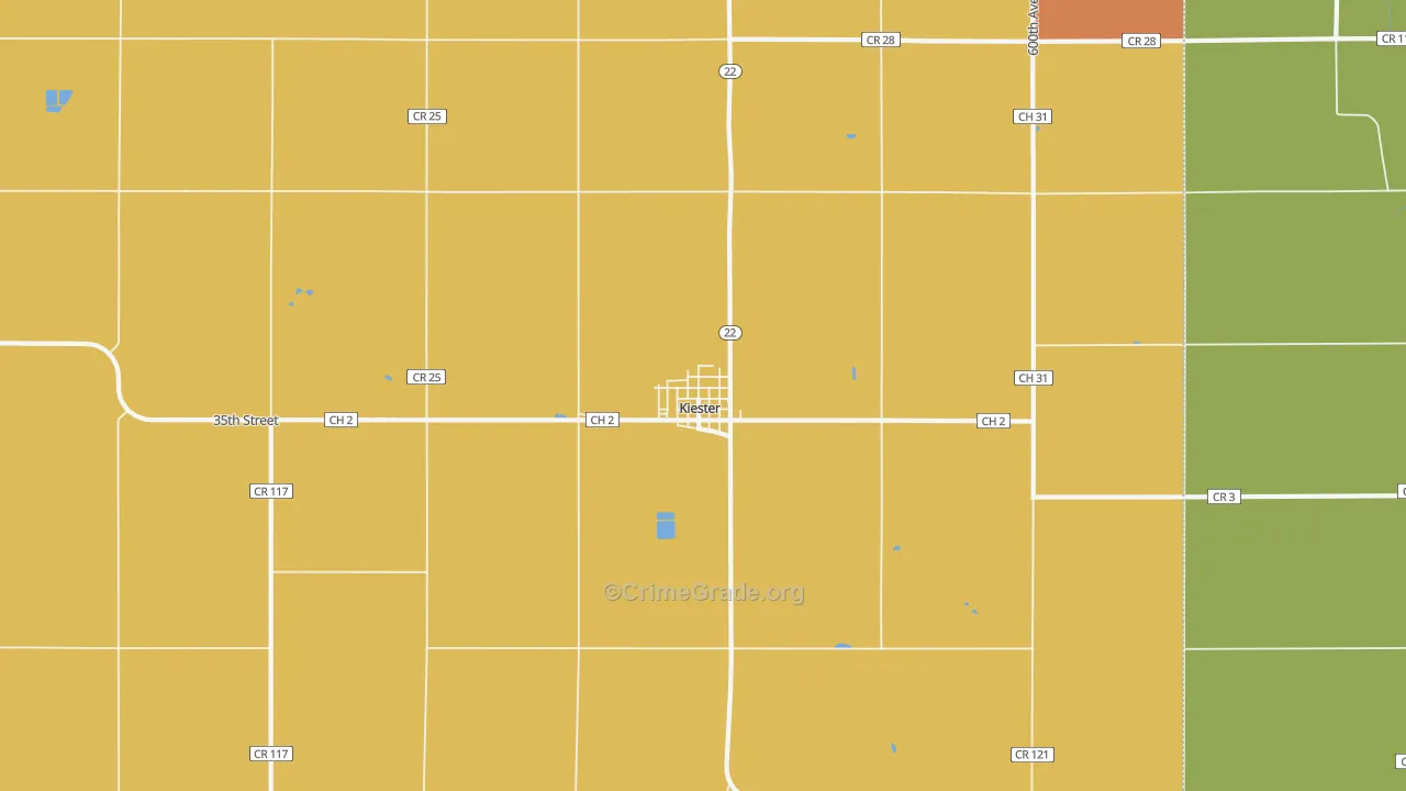Kiester, MN Map of Robbery Rates