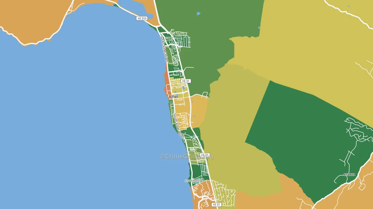 Kihei, HI Map of Robbery Rates