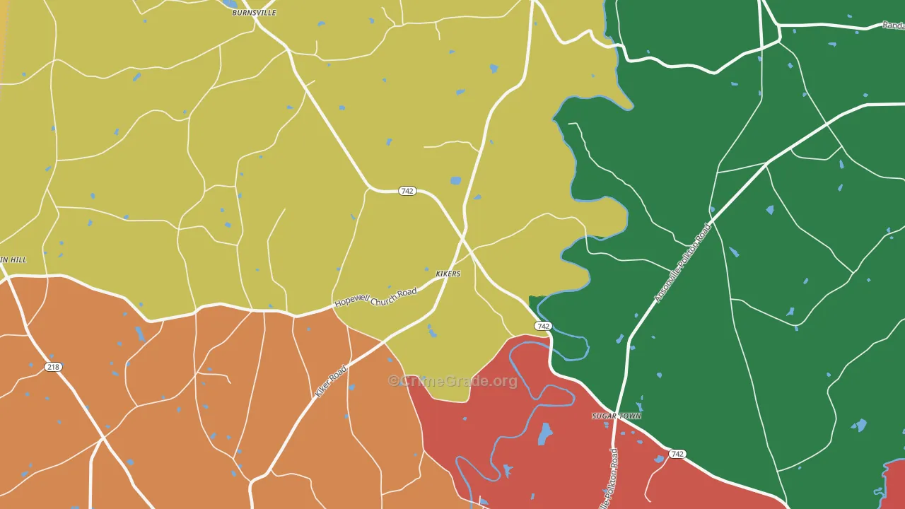 Kikers, NC Map of Robbery Rates