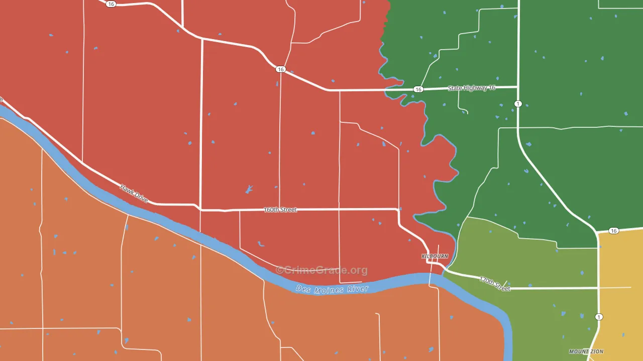 Kilbourn, IA Map of Robbery Rates