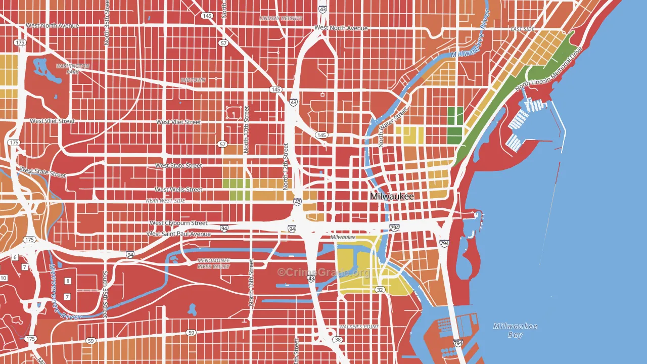 Kilbourn Town, Milwaukee, WI Map of Robbery Rates