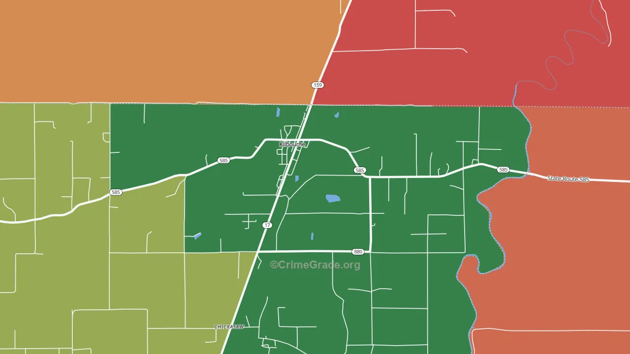 Kilbourne, LA Map of Robbery Rates