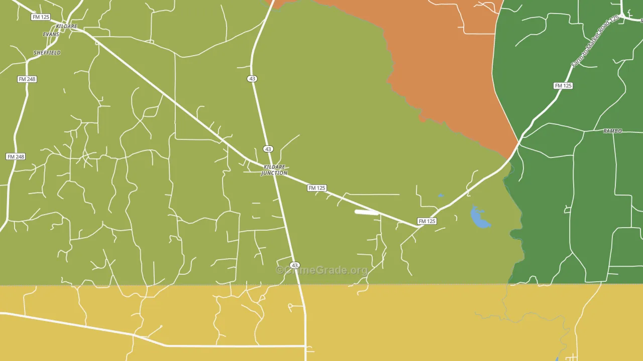 Kildare Junction, TX Map of Robbery Rates