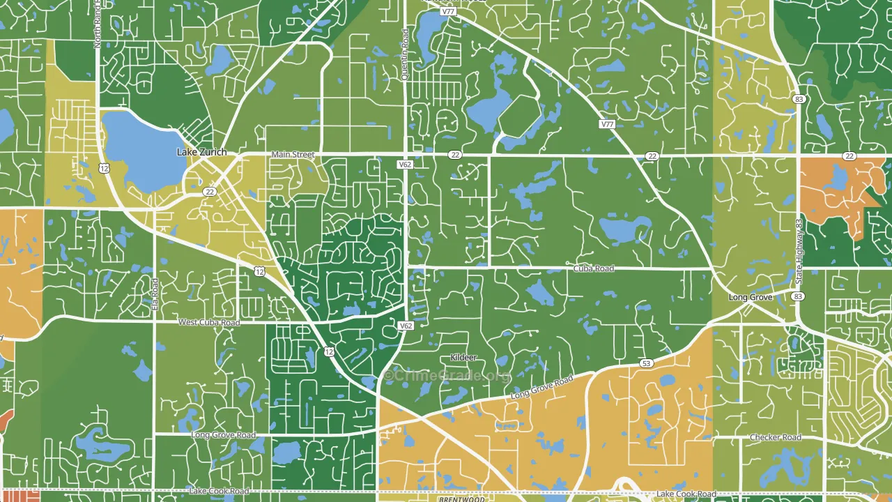 Kildeer, IL Map of Robbery Rates