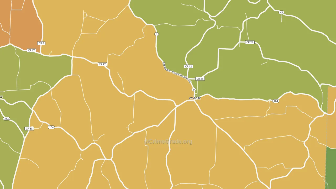 Kilgore, OH Map of Robbery Rates