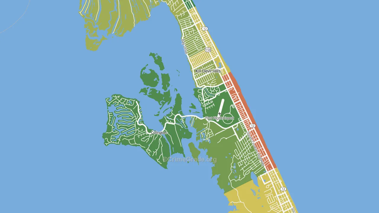 Kill Devil Hills, NC Map of Robbery Rates