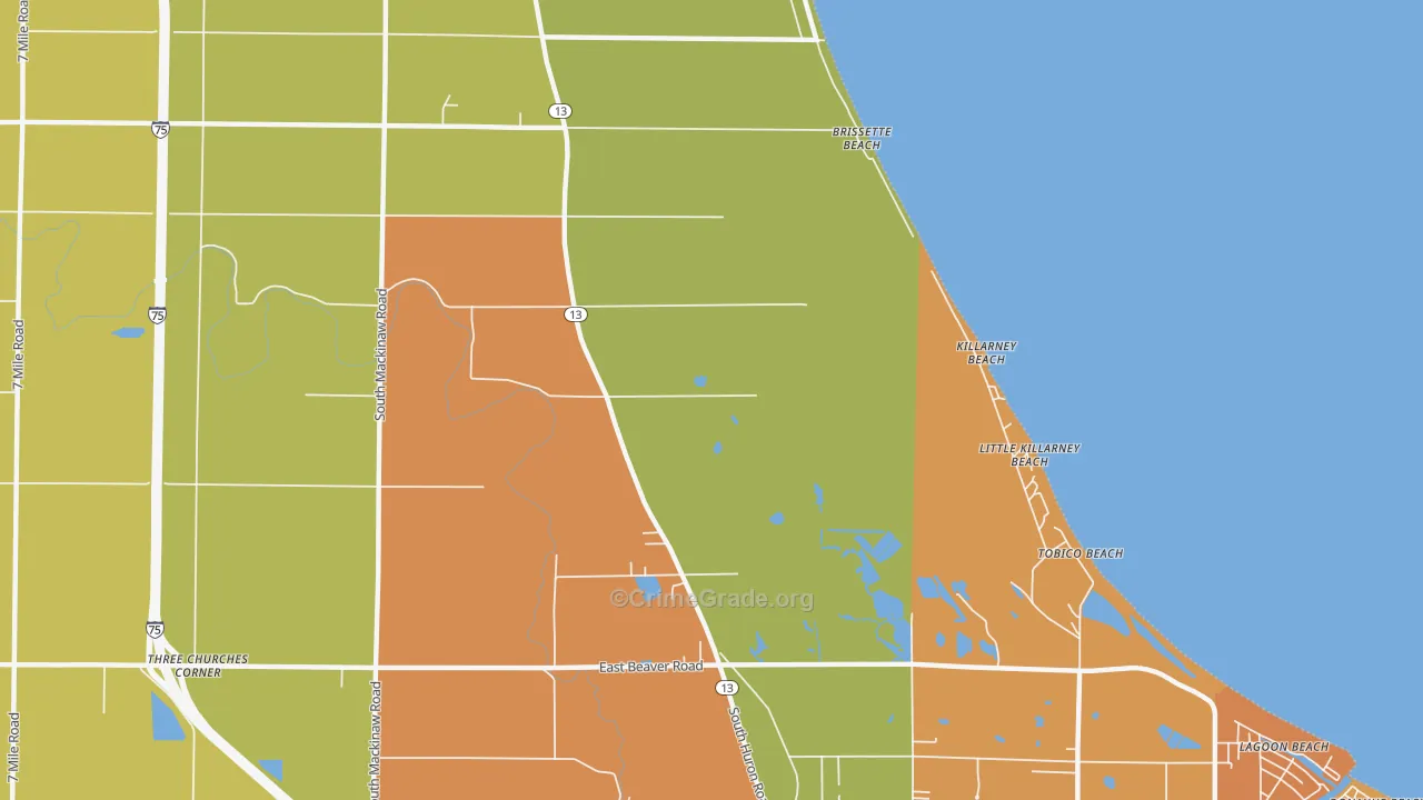 Killarney Beach, MI Map of Robbery Rates