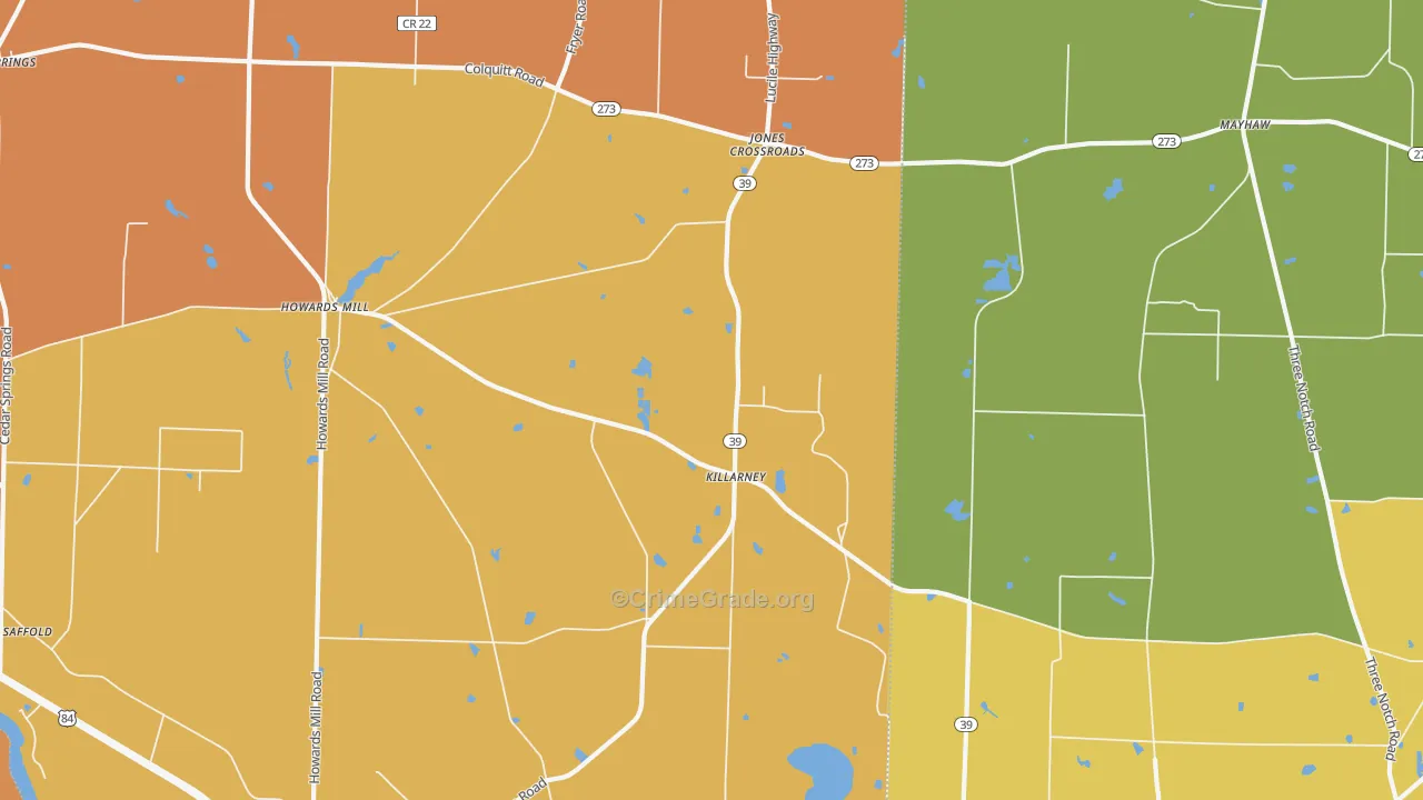 Killarney, GA Map of Robbery Rates