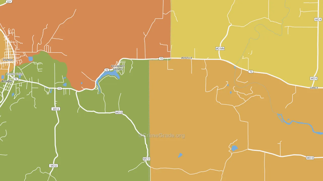 Killarney Shores, MO Map of Robbery Rates
