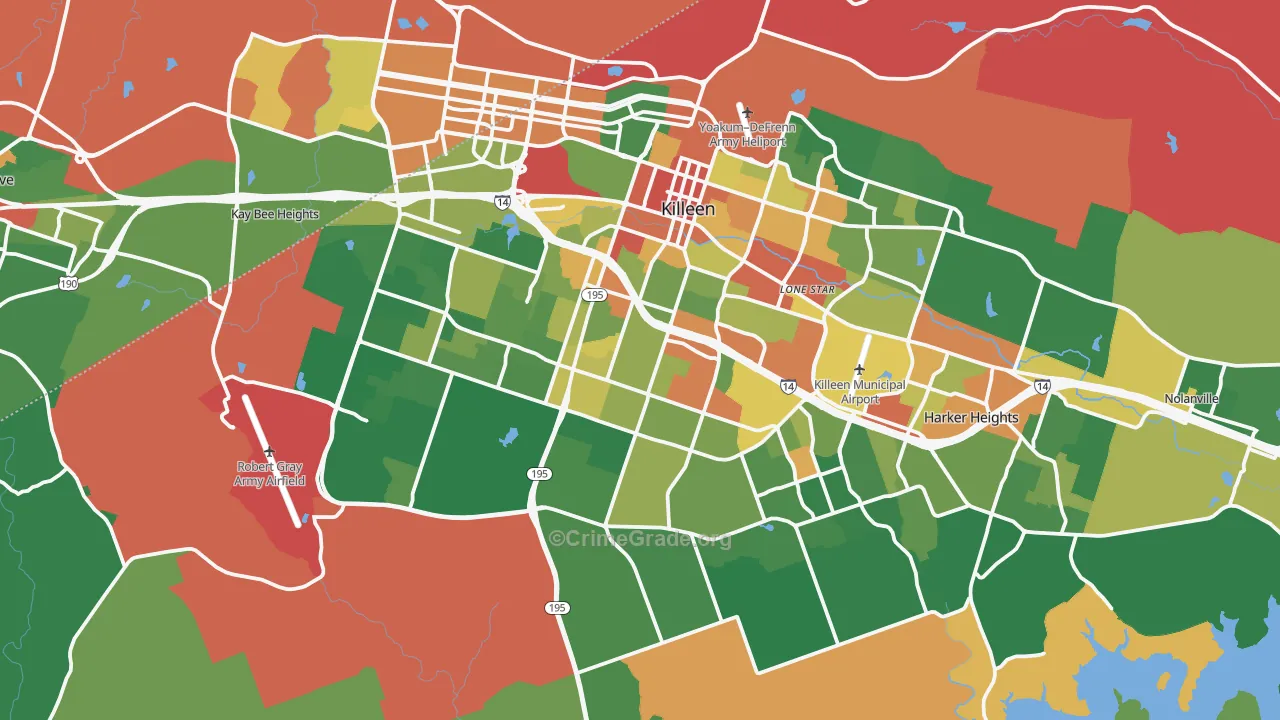 Killeen, TX Map of Robbery Rates