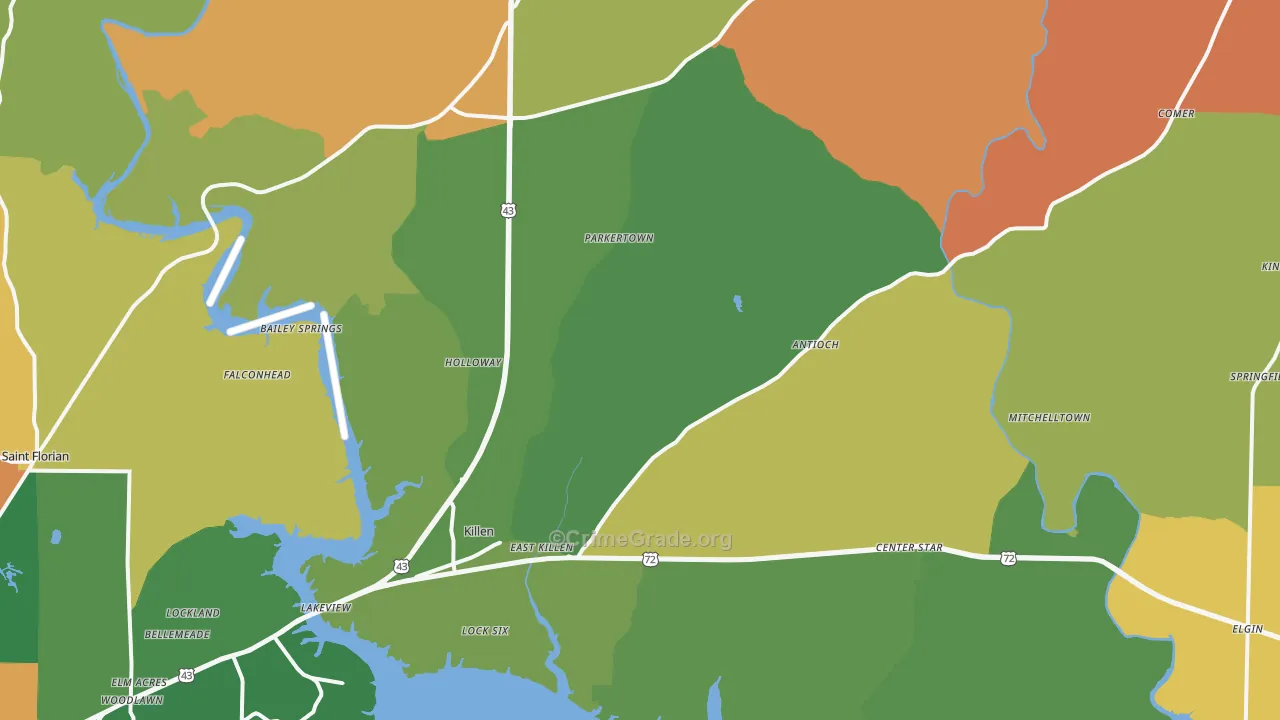 Killen, AL Map of Robbery Rates