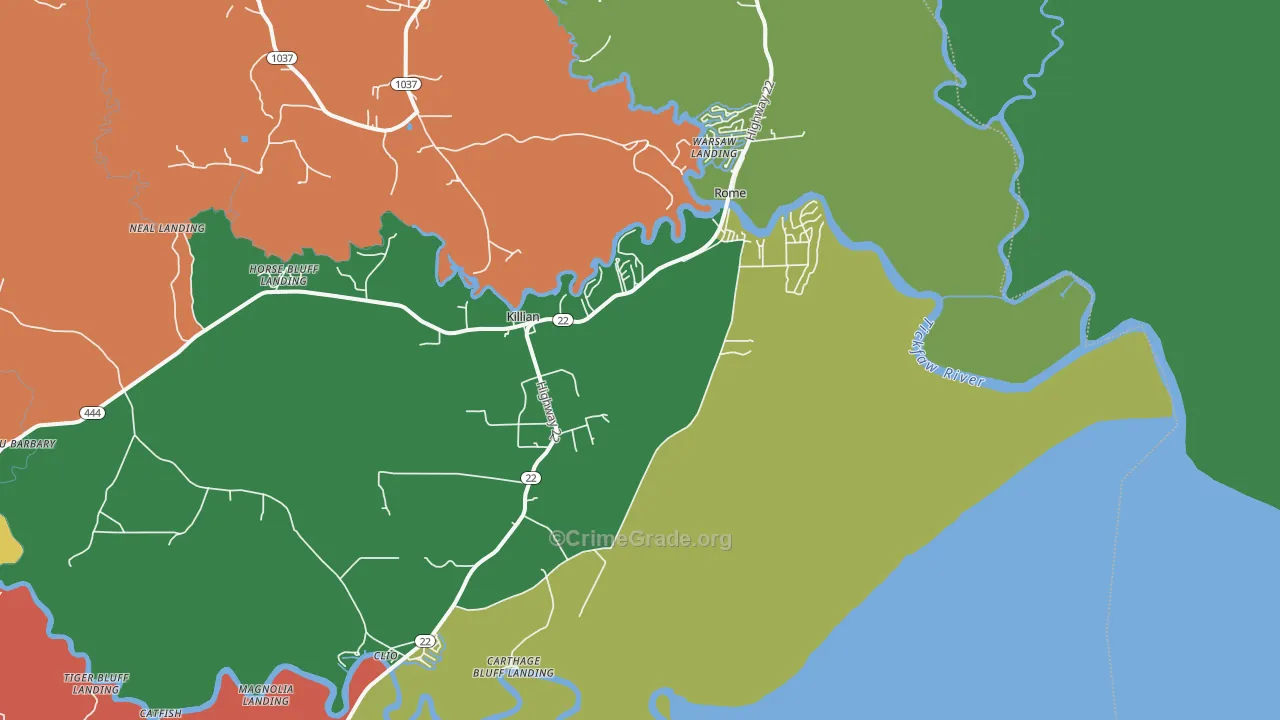 Killian, LA Map of Robbery Rates