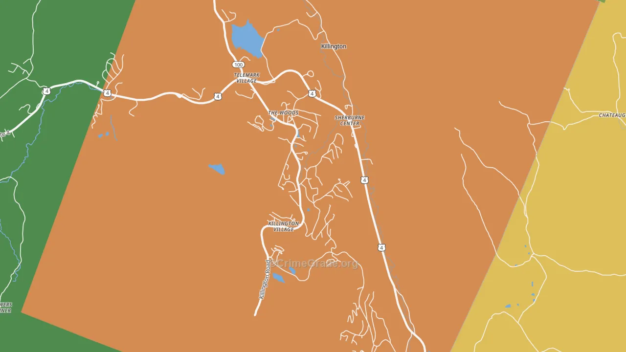 Killington, VT Map of Robbery Rates