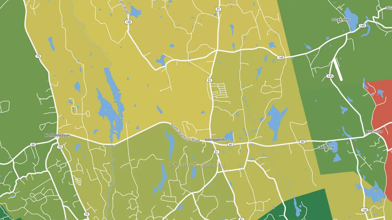 Killingworth, CT Map of Robbery Rates