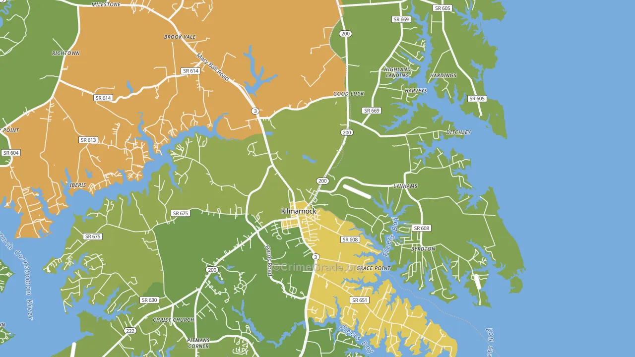 Kilmarnock, VA Map of Robbery Rates