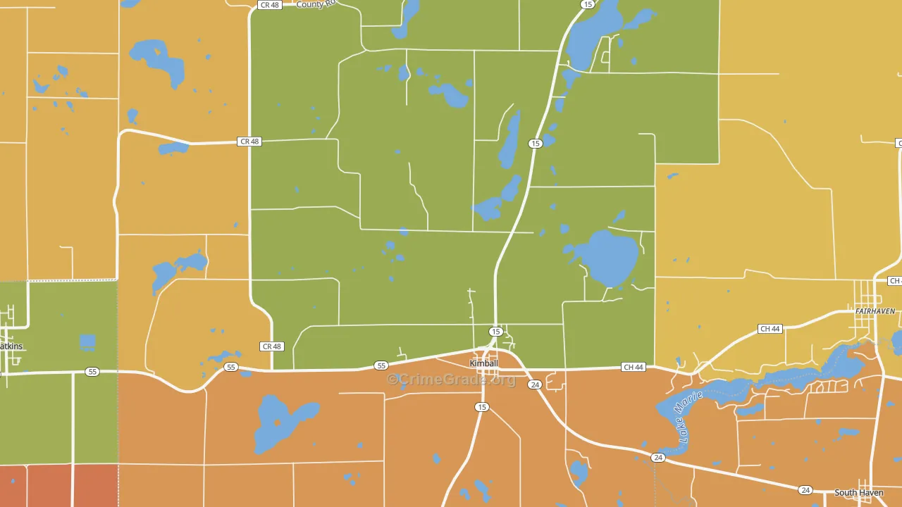 Kimball, MN Map of Robbery Rates