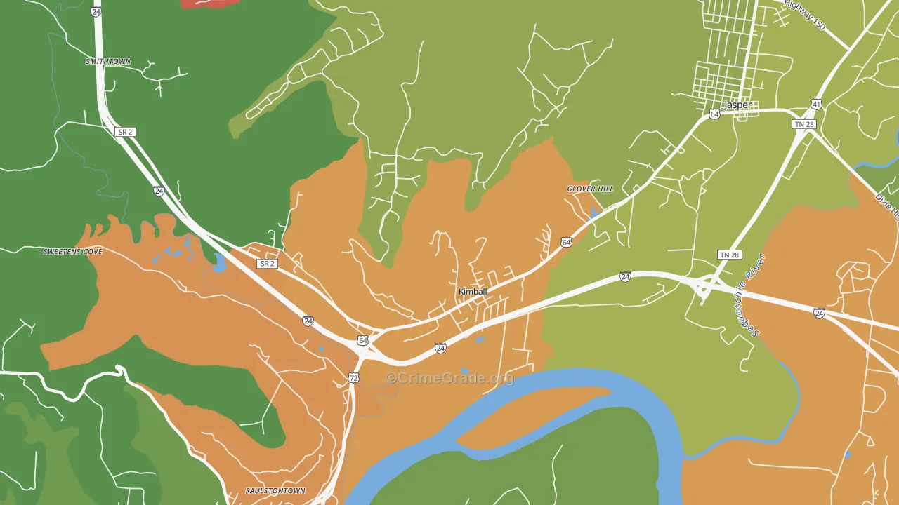 Kimball, TN Map of Robbery Rates