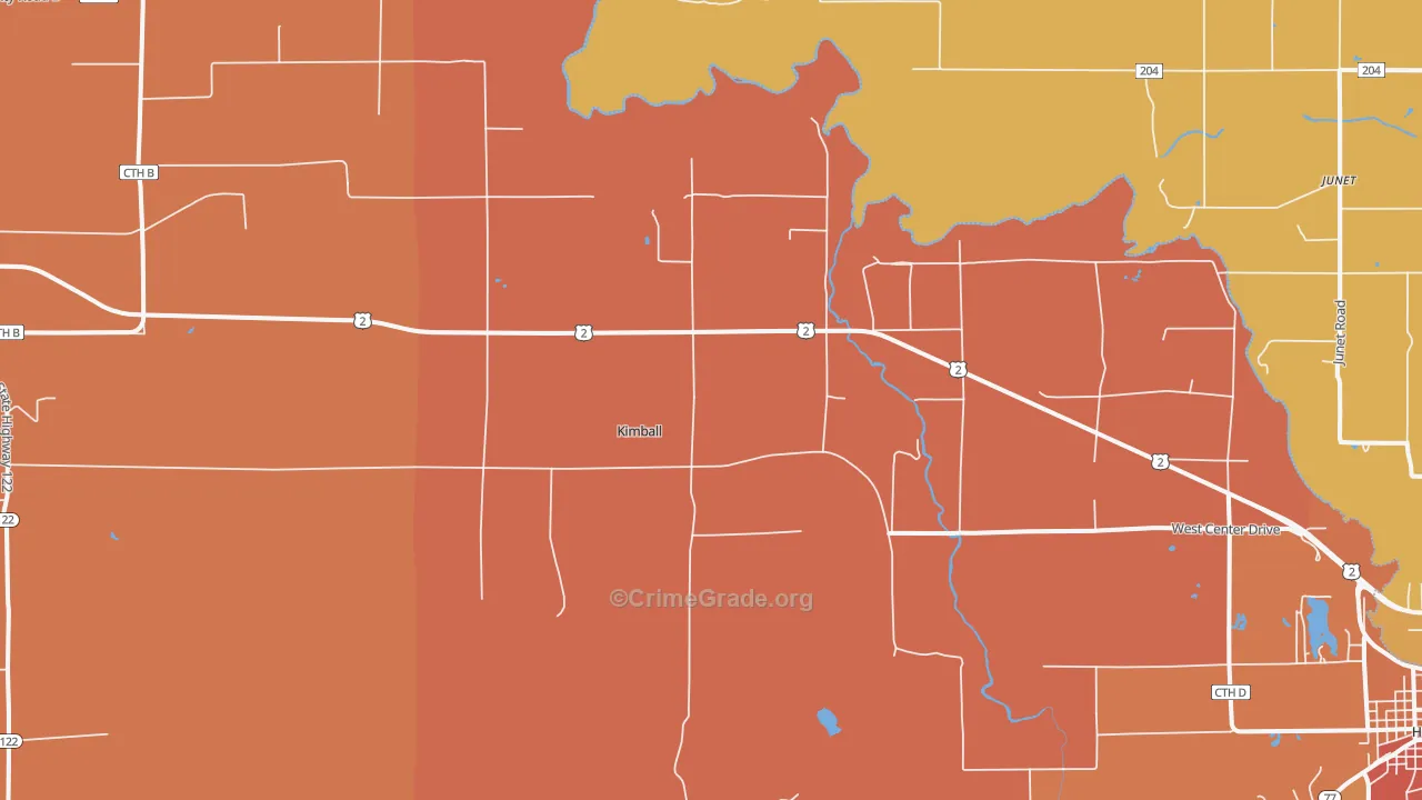Kimball, WI Map of Robbery Rates