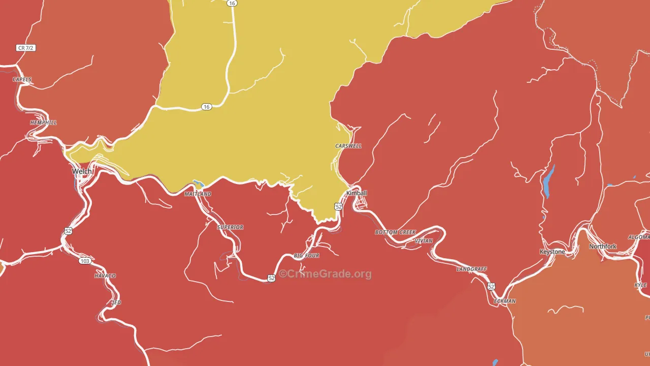 Kimball, WV Map of Robbery Rates