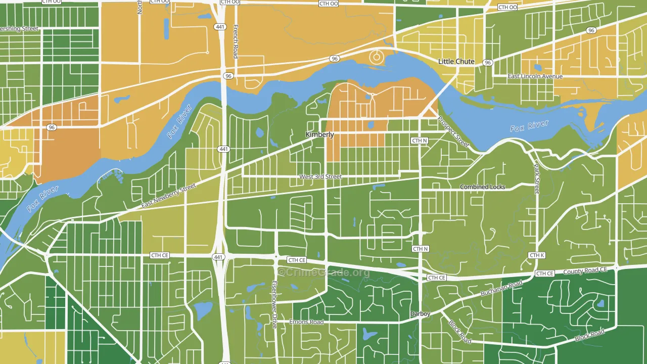 Kimberly, WI Map of Robbery Rates