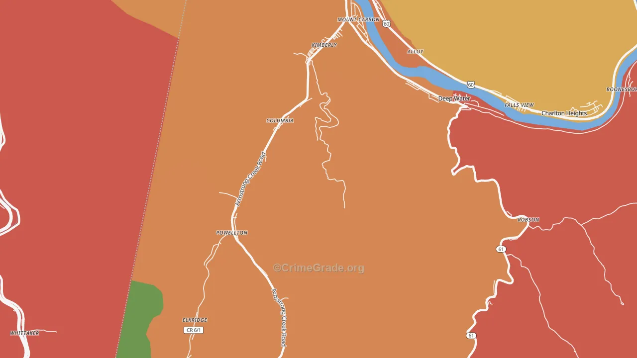 Kimberly, WV Map of Robbery Rates