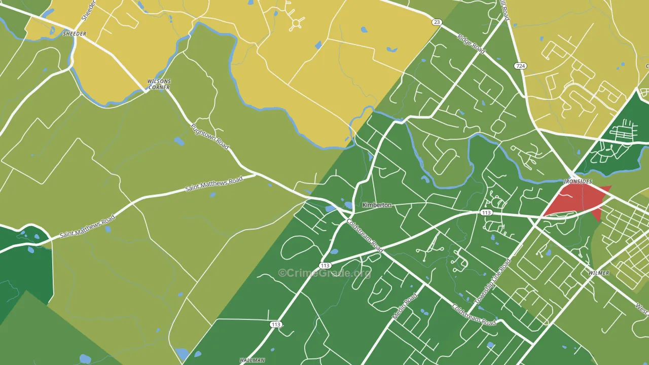 Kimberton, PA Map of Robbery Rates