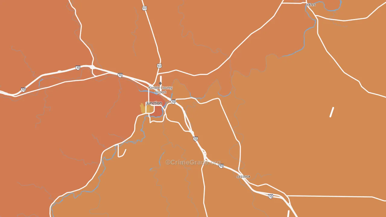 Kimble County, TX Map of Robbery Rates